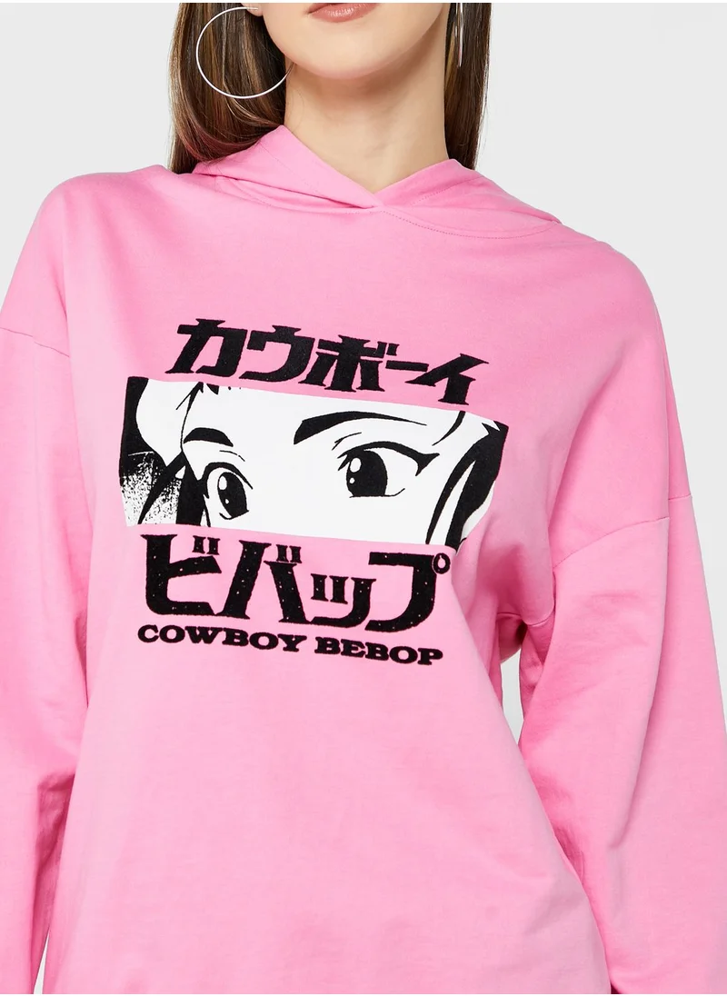 Cowboy Bebop Printed Pocket Detail Hoodie