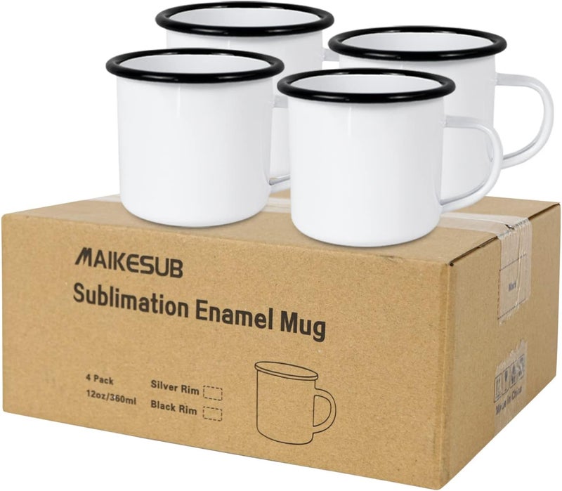 MAIKESUB 4 Pack Sublimation Blank Enamel Mug 12 OZ with Black Rim Camping Travel Coffee Metal Mug Can be used as a gift for Christmas Thanksgiving Mother's Day Father's Day - Image 4