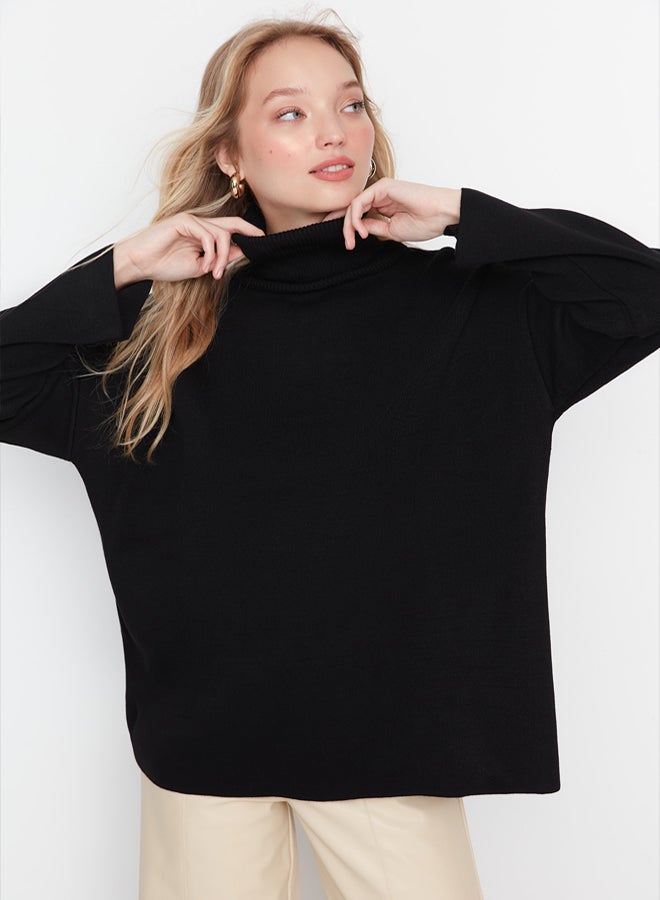 trendyol Black Wide Fit Basic Knitwear Sweater - Image 1