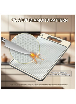 Stainless Steel Cutting Board, Chopping Board with Sharpening Block, Premium Stainless Steel Double-Sided Cutting Board | Scratch-Resistant Mesh Design | Durable Kitchen Essential, BPA Free, Non-Slip Silicone Edges | 304 Stainless Steel and Wheat Straw PP (14”×9.7”) - view 4
