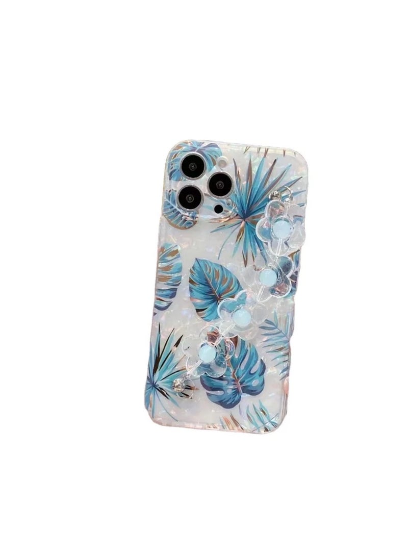 Phone case with flower wrist strap transparent imd electroplated phone case Compatible for iPhone 14 pro - Image 1