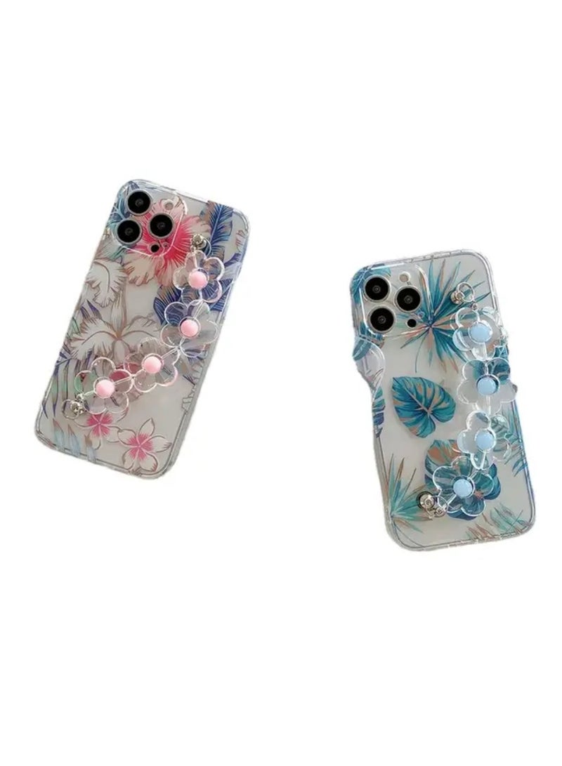 Phone case with flower wrist strap transparent imd electroplated phone case Compatible for iPhone 14 pro - Image 2