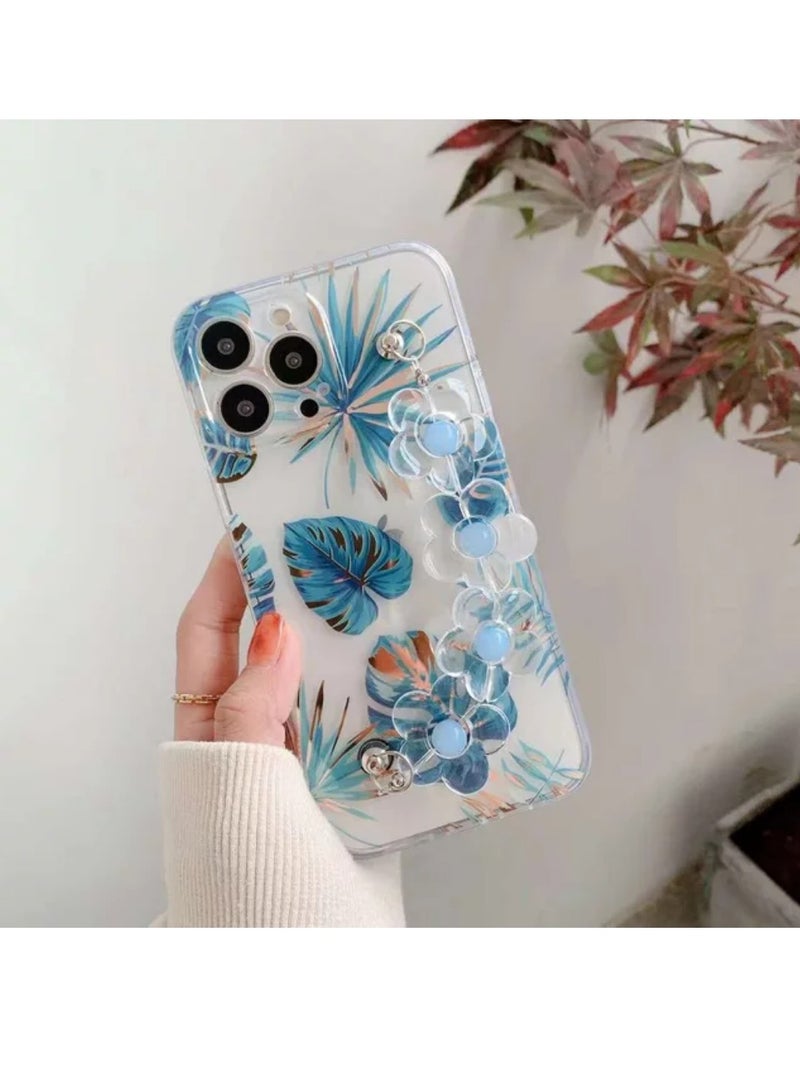 Phone case with flower wrist strap transparent imd electroplated phone case Compatible for iPhone 14 pro - Image 3