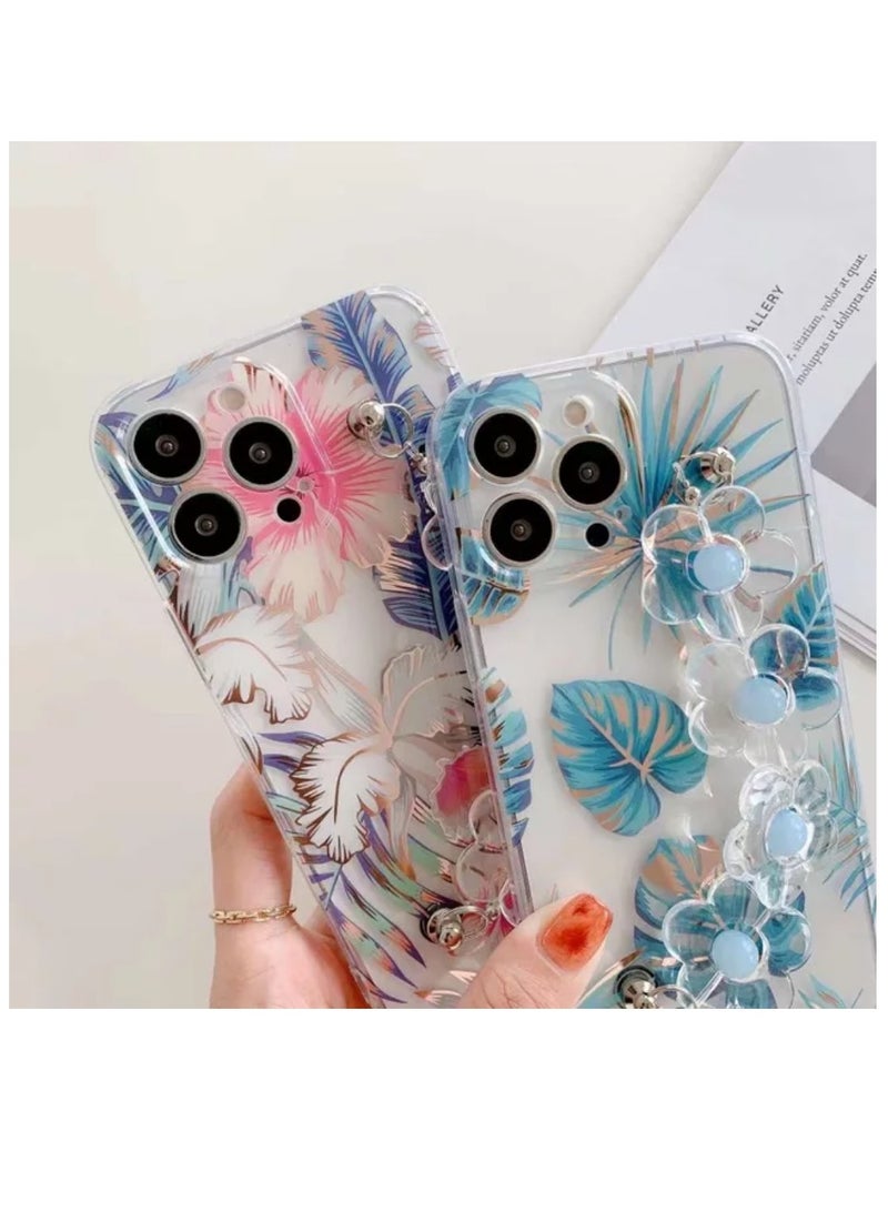 Phone case with flower wrist strap transparent imd electroplated phone case Compatible for iPhone 14 pro - Image 5