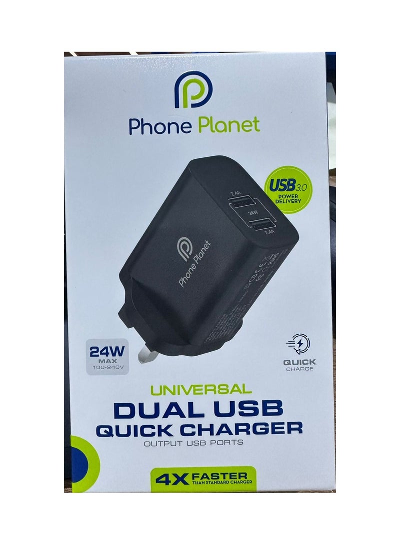 Phone Planet Phone Plant 24W Dual USB Wall Charger for Fast Charging and Modern Design Black - Image 1