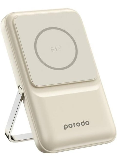 Porodo 10000 mAh Powerbank Compatible With Magsafe Attach with Type C, Lighting, Micro and USB-A (Beige)