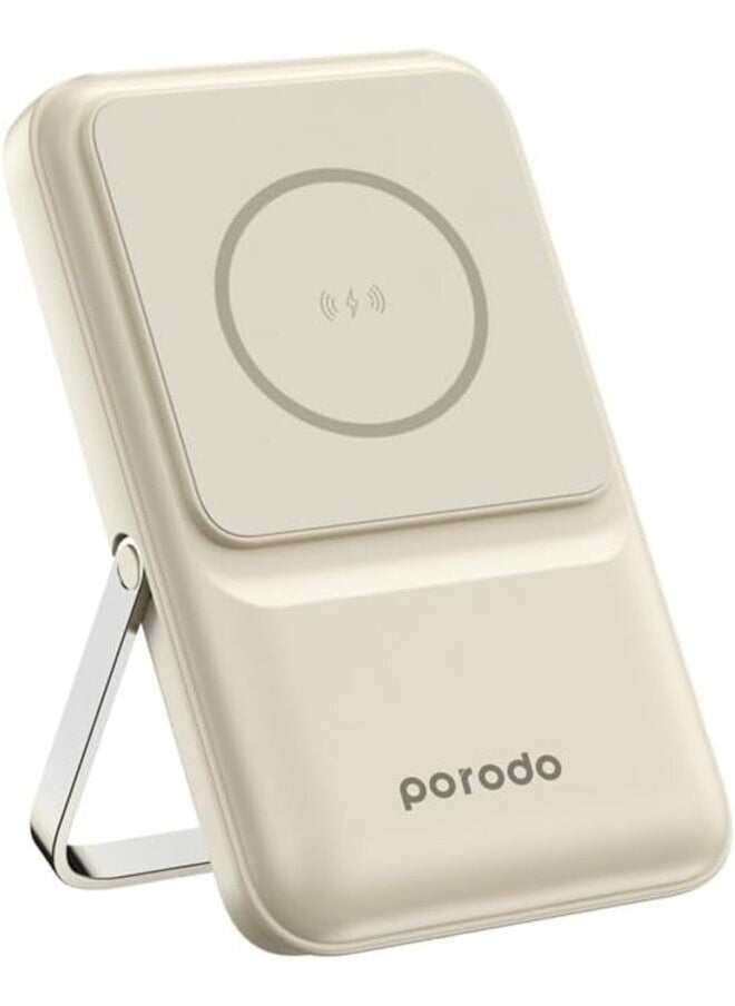 Generic - Porodo 10000 mAh Powerbank Compatible With Magsafe Attach with Type C, Lighting, Micro and USB-A (Beige) - Image 1