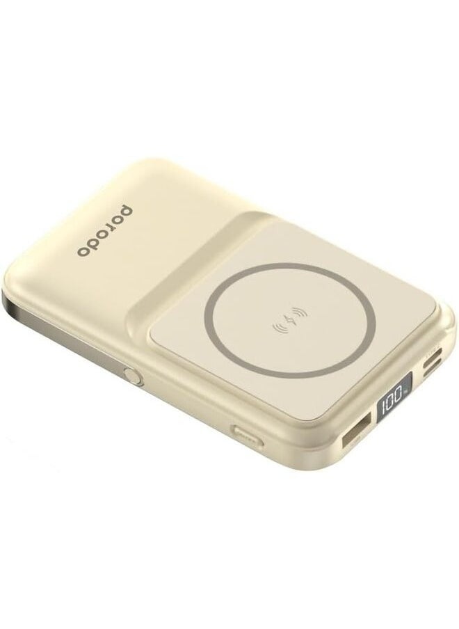 Generic - Porodo 10000 mAh Powerbank Compatible With Magsafe Attach with Type C, Lighting, Micro and USB-A (Beige) - Image 1