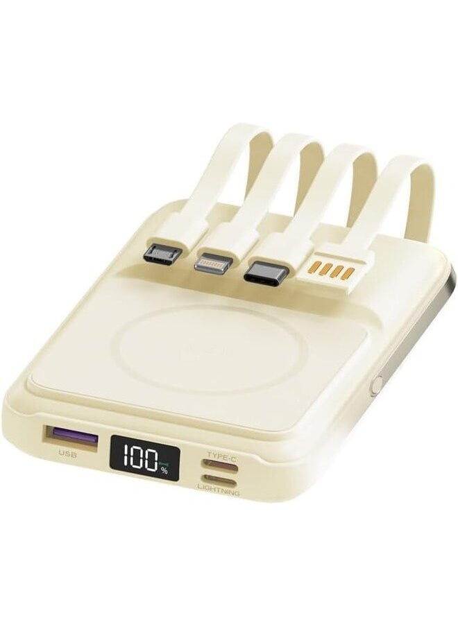 Generic - Porodo 10000 mAh Powerbank Compatible With Magsafe Attach with Type C, Lighting, Micro and USB-A (Beige) - Image 1