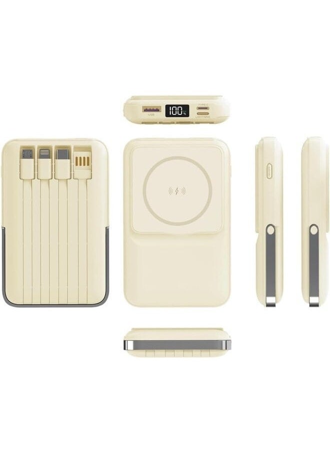Generic - Porodo 10000 mAh Powerbank Compatible With Magsafe Attach with Type C, Lighting, Micro and USB-A (Beige) - Image 1