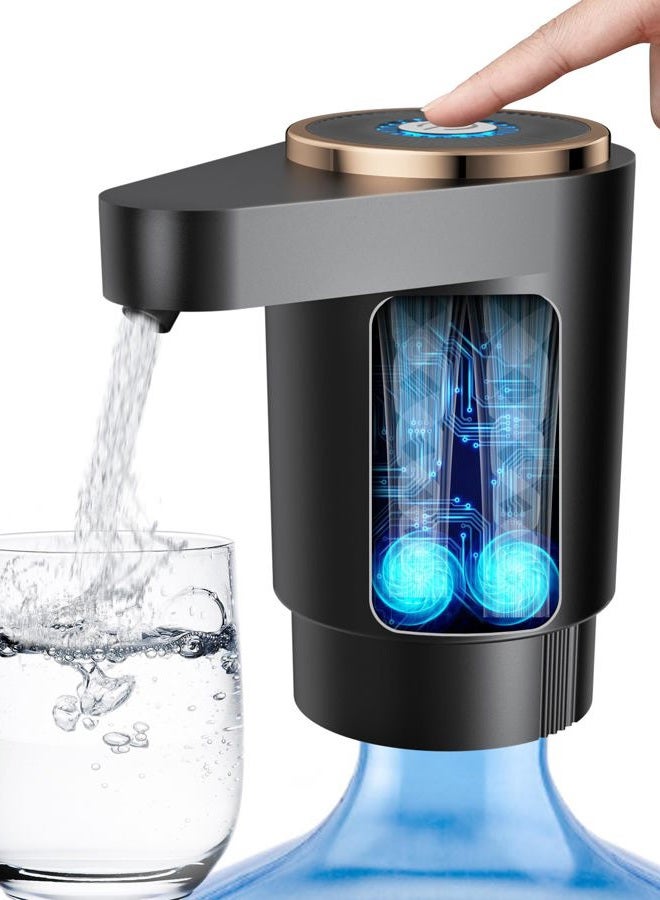LADFAR Water Bottle Pump, Portable Electric Water Dispenser Pump for 5 Gallon Bottles - USB Charging, Automatic Switch, Rechargeable Battery for Home Kitchen Room Camping, Black - Image 1
