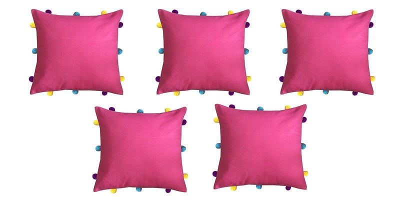 Lushomes Cushion Cover 12x12 Boho Cushion Covers Sofa Pillow Cover Cushion Covers with Tassels Cushion Cover with pom pom 12x12 Inches Set of 5 Pink - Image 1