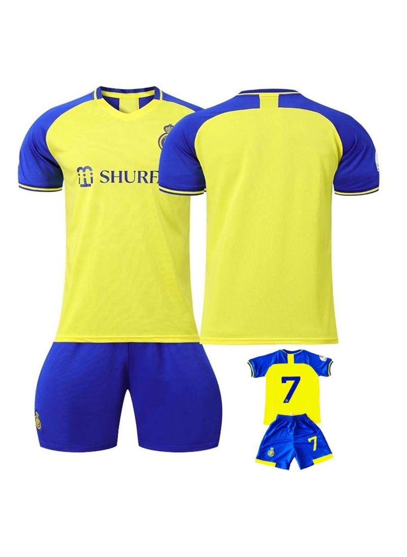 CR7 - Riyadh Team Uniform No.7 Ronaldo Jersey, Football Suit Suit Yellow Jersey Print, Children's T-shirt Set - Image 1