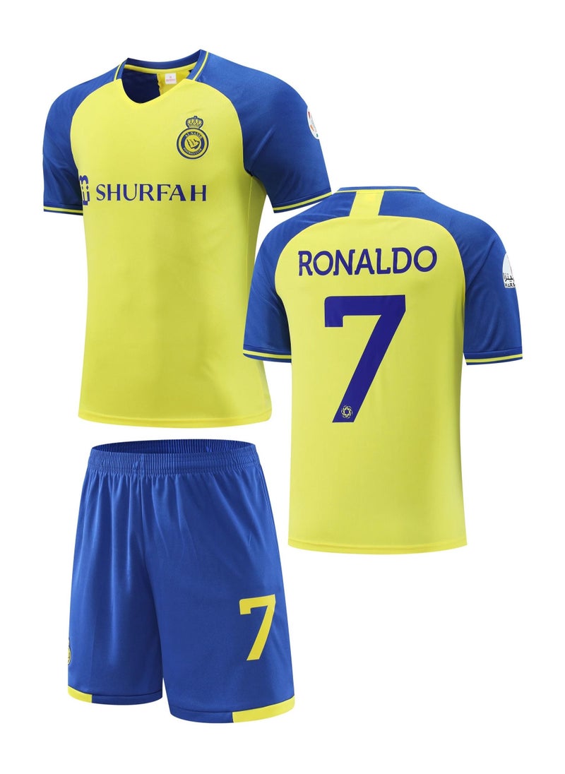 CR7 - Riyadh Team Uniform No.7 Ronaldo Jersey, Football Suit Suit Yellow Jersey Print, Children's T-shirt Set - Image 1
