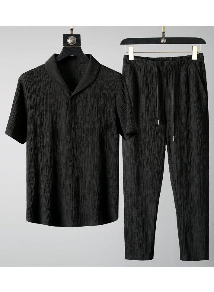 KUYING New Fashion Short Sleeve Pants Casual Sports Set for Men 