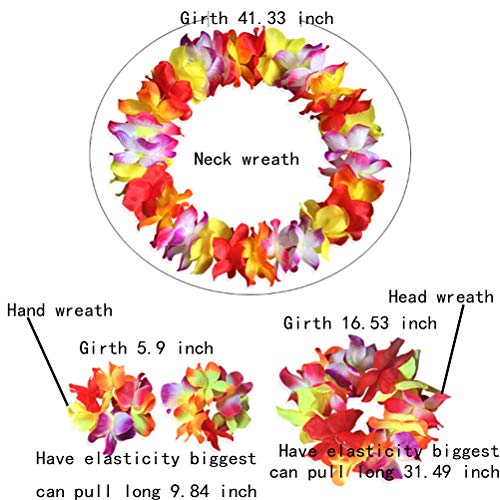 Arlai Hawaiian Luau Flower Necklace, Headband, and Bracelets Set - High Density Sewing Production, Assorted Colors, Perfect for Themed Parties, Costume Events, and Fancy Dress - Image 5