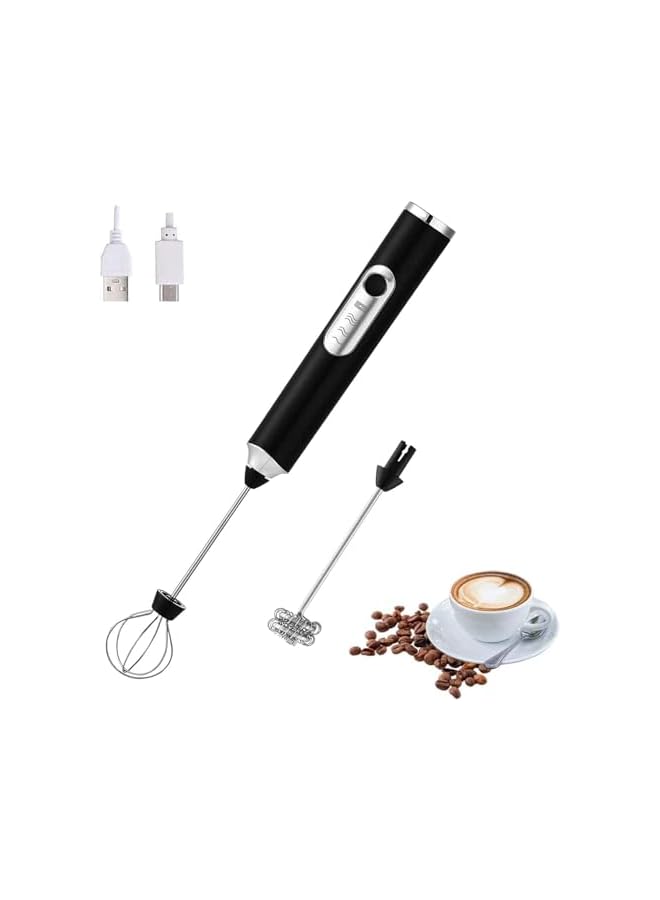 صانعة رغوة كهربائية قابلة لإعادة الشحن - خلاط يدوي لشيكولاتة الحليب ومشروبات، مع خفاقات من الستانلس ستيل، خلاط قابل للتعديل بسرعة 3 مستويات لعمل الكابتشينو (أسود) - Image 1
