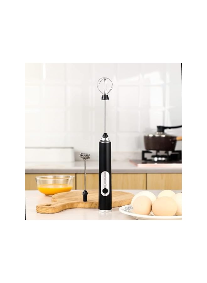 صانعة رغوة كهربائية قابلة لإعادة الشحن - خلاط يدوي لشيكولاتة الحليب ومشروبات، مع خفاقات من الستانلس ستيل، خلاط قابل للتعديل بسرعة 3 مستويات لعمل الكابتشينو (أسود) - Image 5