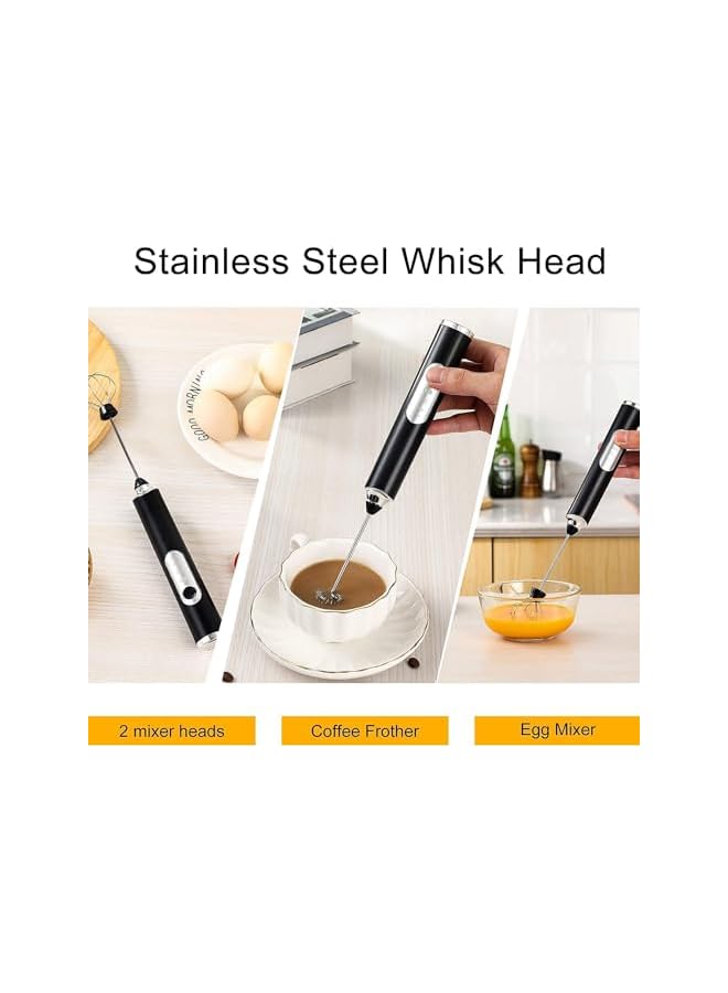 صانعة رغوة كهربائية قابلة لإعادة الشحن - خلاط يدوي لشيكولاتة الحليب ومشروبات، مع خفاقات من الستانلس ستيل، خلاط قابل للتعديل بسرعة 3 مستويات لعمل الكابتشينو (أسود) - Image 4
