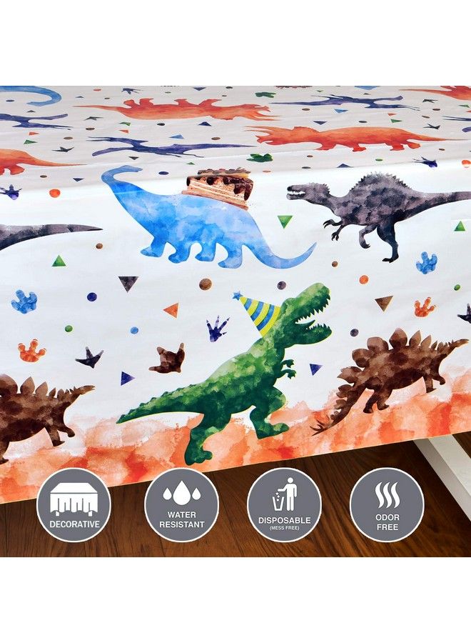 Wernnsai Watercolor Dinosaur Party Tablecloth 2 Pack 54 X 108 Dinosaur Party Supplies For Kids Boys Dino Theme Birthday Party Decoration Dinosaur Printed Rectangular Plastic Disposable Table Cover - Image 3
