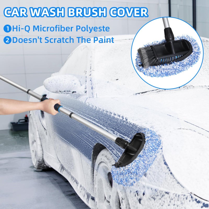 Wontolf 63'' Flow-Thru Car Wash Brush with Long Handle, Complete Soft Bristles Car Washing Brush Mop Kit, with Car Brush Head Cover, Wash Mitt, Towel, Wheel Tire Brush for Car, Truck, RV, House, Boat Cleaning - Image 3