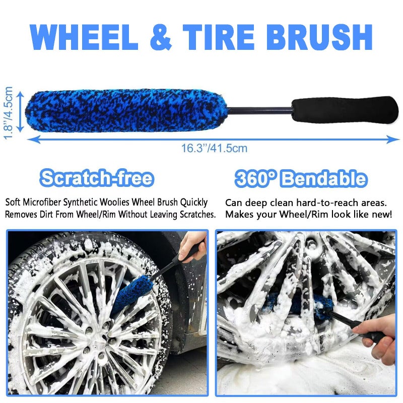 Wontolf 63'' Flow-Thru Car Wash Brush with Long Handle, Complete Soft Bristles Car Washing Brush Mop Kit, with Car Brush Head Cover, Wash Mitt, Towel, Wheel Tire Brush for Car, Truck, RV, House, Boat Cleaning - Image 4