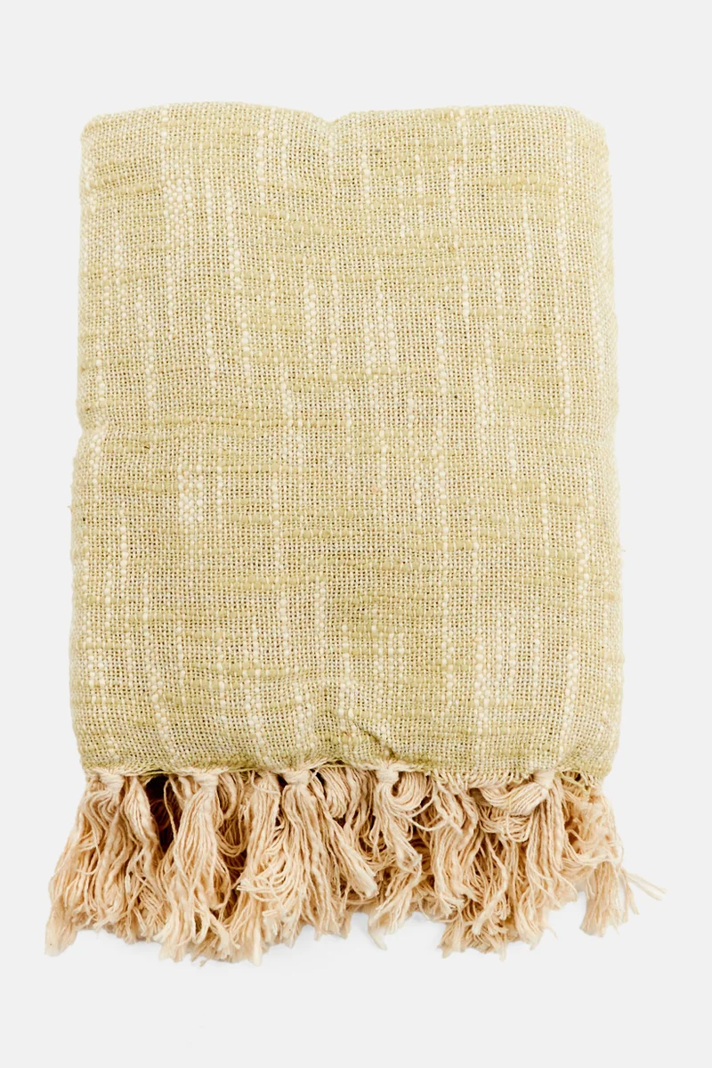 Muy Mucho Plaid Cotton Throw 160 x 130 cm, Light Green