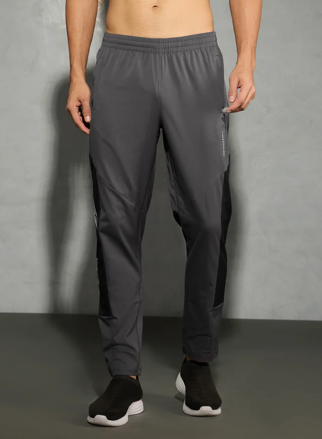 تكنوسبورت Technosport Men Charcoal Relaxed Fit Contrast Panel Track Pants
