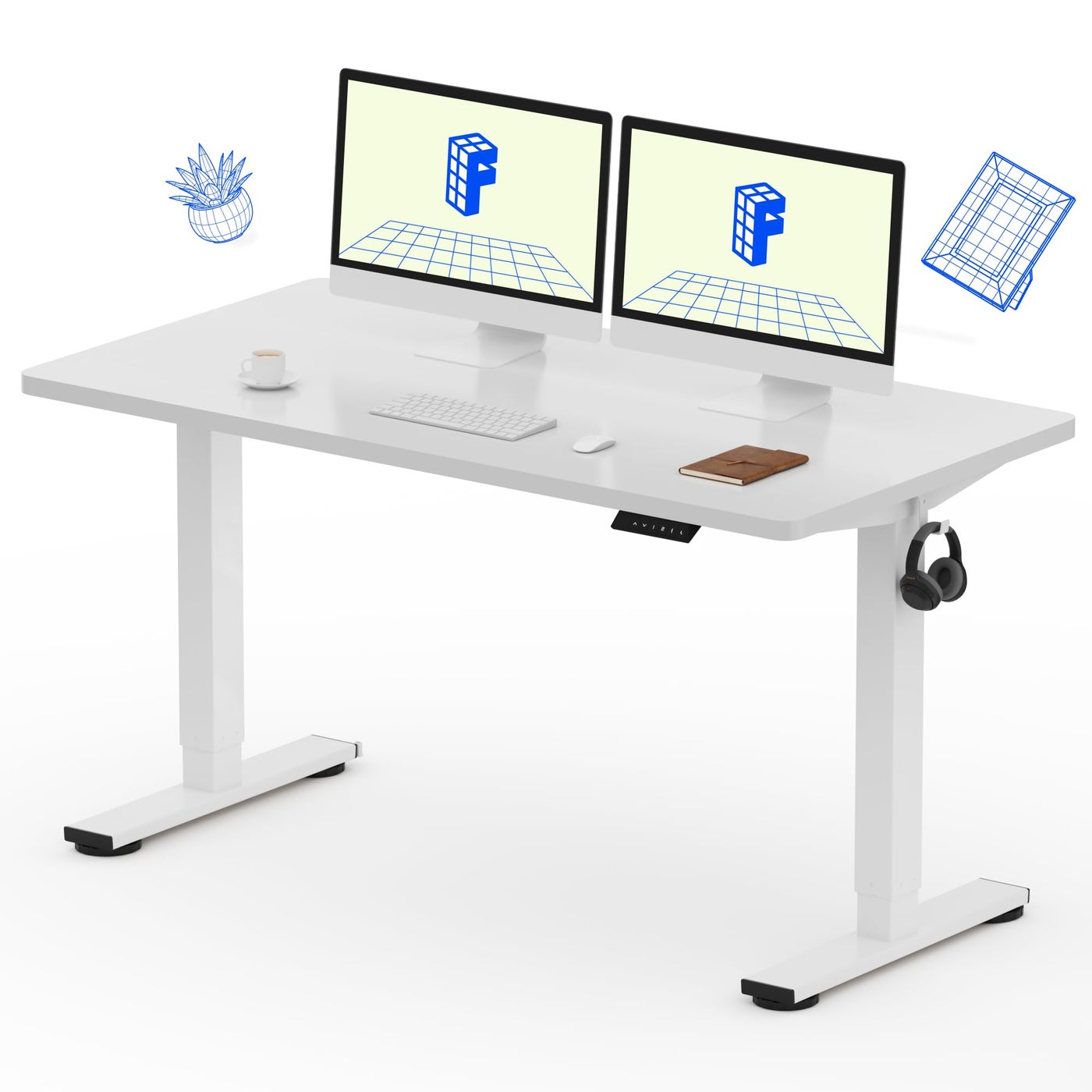 FLEXISPOT EN1 OnePiece Standing Desk with 1Inch Thick Desktop 55x28 Electric Height Adjustable Desk for Home Office MultiDevice Workstations WhiteWhite Frame