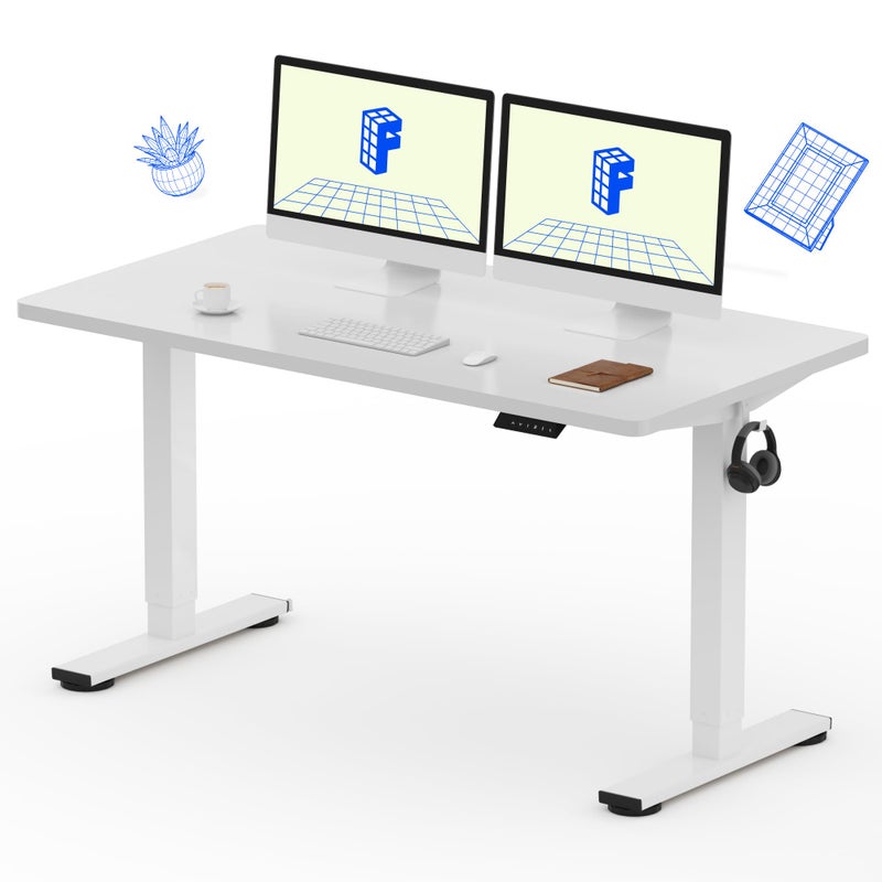 FLEXISPOT EN1 OnePiece Standing Desk with 1Inch Thick Desktop 55x28 Electric Height Adjustable Desk for Home Office MultiDevice Workstations WhiteWhite Frame