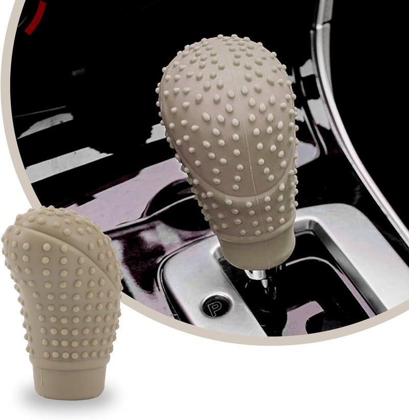 SARTE Car Gear Shifter Protector - Silicone Anti-Scratch Dust Proof Nonslip Cover - Universal Fit Hockey Style (Beige) - Image 1