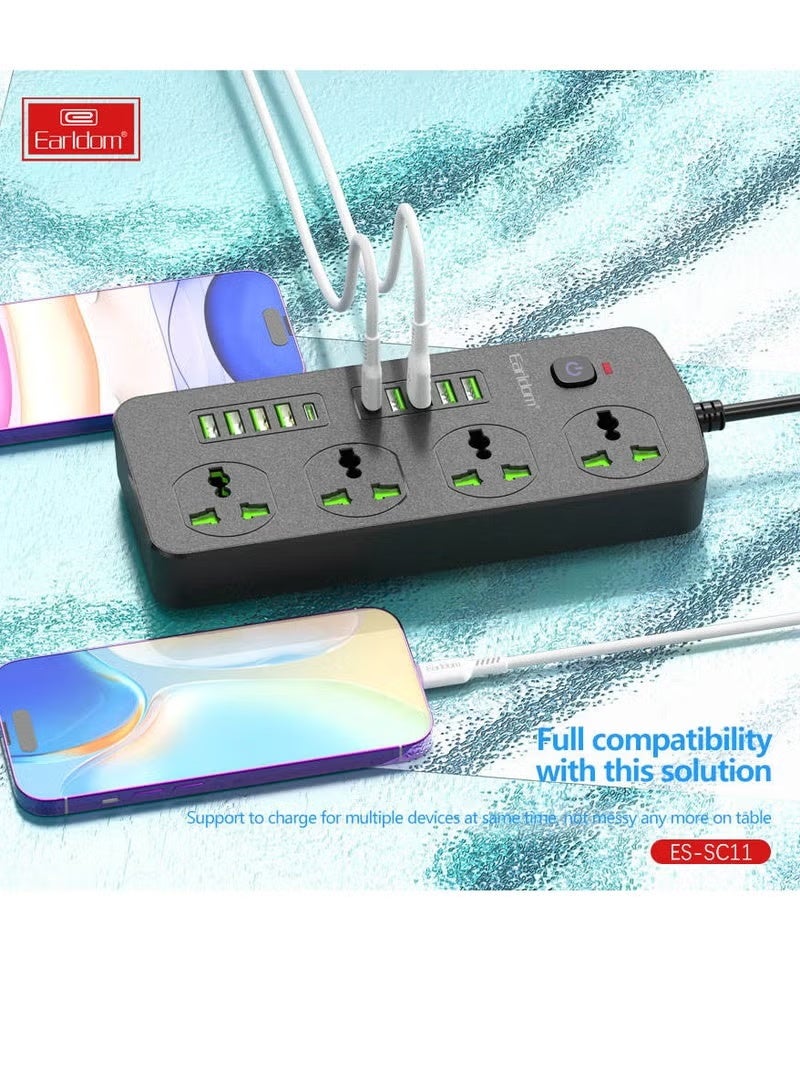 أيرلدوم وصلة كهربائية بمقبس بريطاني أو أوروبي بقدرة 3000 واط مع حماية من زيادة التيار - شريط طاقة مزود بمنافذ USB للشحن السريع ومحول للهاتف/التابلت - Image 3