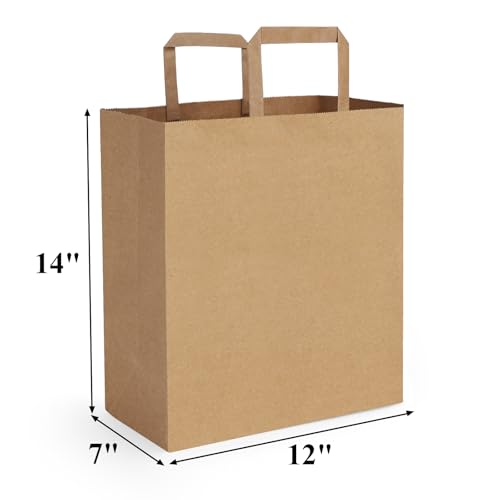 BagDream Large Paper Grocery Bags 12x7x14 Inches 100Pcs Kraft Brown Shopping Bags With Handles Heavy Duty Barrel Sack Recycled Takeout Retail Paper Gift Bags Bulk - Image 5