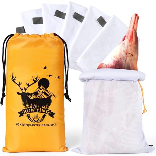 Qiullen Elk Quarter Meat Bags 5Pack 33 x 20 Heavy Duty Breathable Game Bags for Packing Out Deer AntelopeMoose Caribou Reusable with Reflective Strips - Image 1