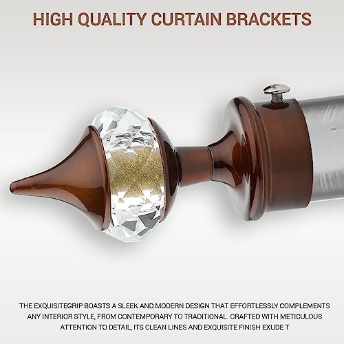 GLOXY ENTERPRISE Aluminium Single Diamond Curtain Brackets Parda Holders with Support Fittings 1 Inch Rod Pocket Finials Designer Door and Window (Coffee 4 Pair) - Image 4