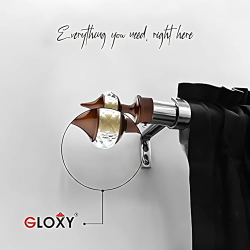 GLOXY ENTERPRISE Aluminium Single Diamond Curtain Brackets Parda Holders with Support Fittings 1 Inch Rod Pocket Finials Designer Door and Window (Coffee 4 Pair) - Image 5