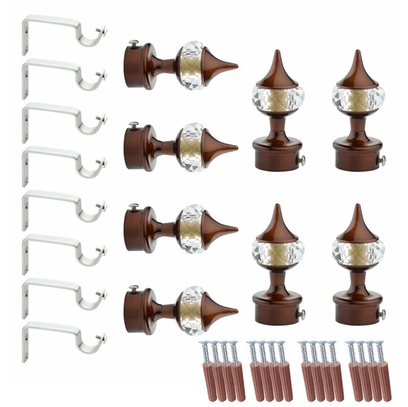 GLOXY ENTERPRISE Aluminium Single Diamond Curtain Brackets Parda Holders with Support Fittings 1 Inch Rod Pocket Finials Designer Door and Window (Coffee 4 Pair) - Image 1
