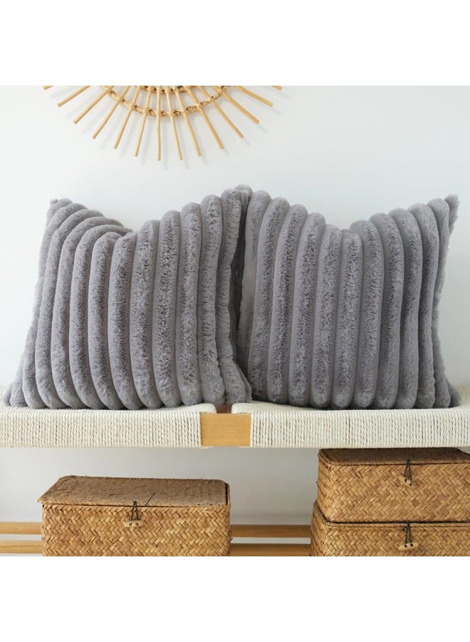 JOJUSIS Pack of 2 Faux Fur Plush Decorative Throw Pillow Covers Couch Cushion Case Soft Pillowcases (Grey, 24 x 24-Inch) - Image 1