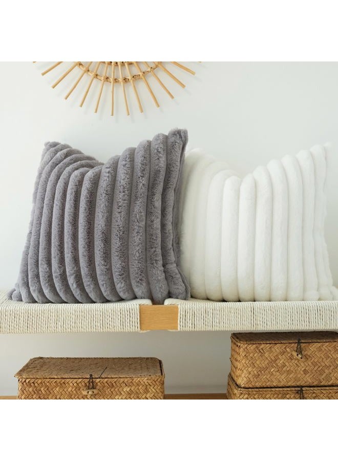 JOJUSIS Pack of 2 Faux Fur Plush Decorative Throw Pillow Covers Couch Cushion Case Soft Pillowcases (Grey, 24 x 24-Inch) - Image 2