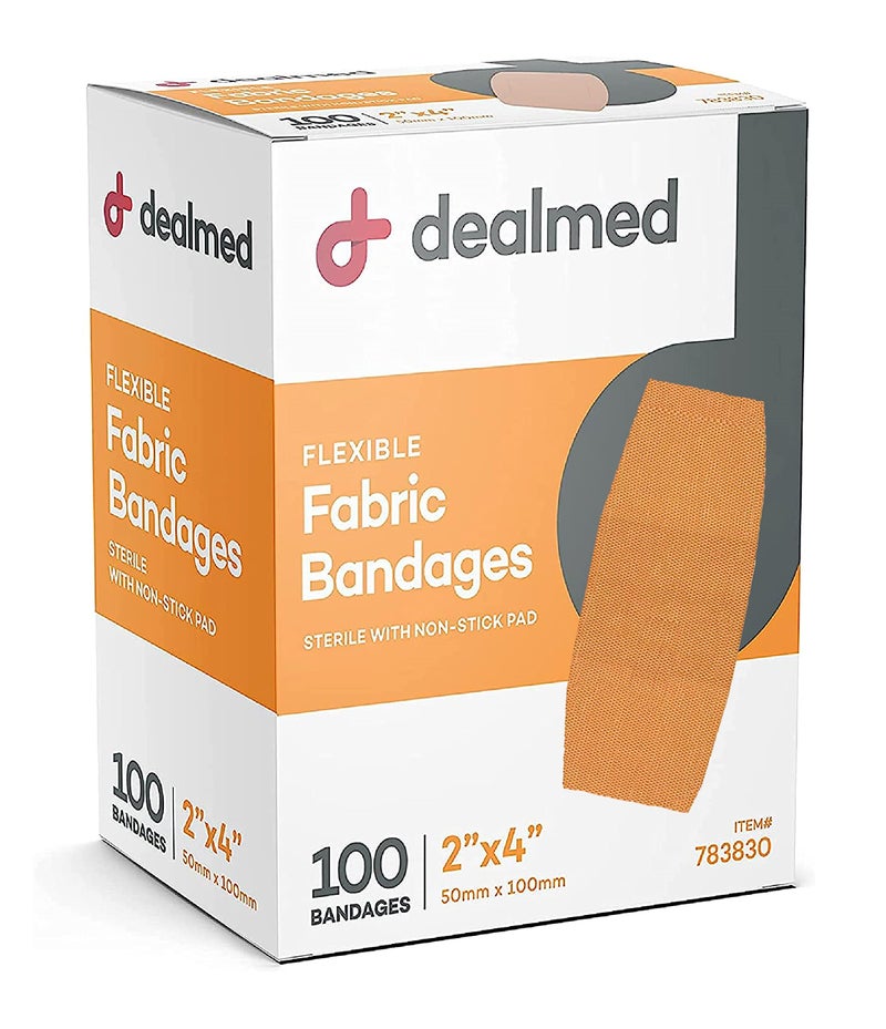 Fabric Flexible Adhesive Bandages with NonStick Pad Latex Free Wound Care for First Aid Kit 2 x 4 Box of 100