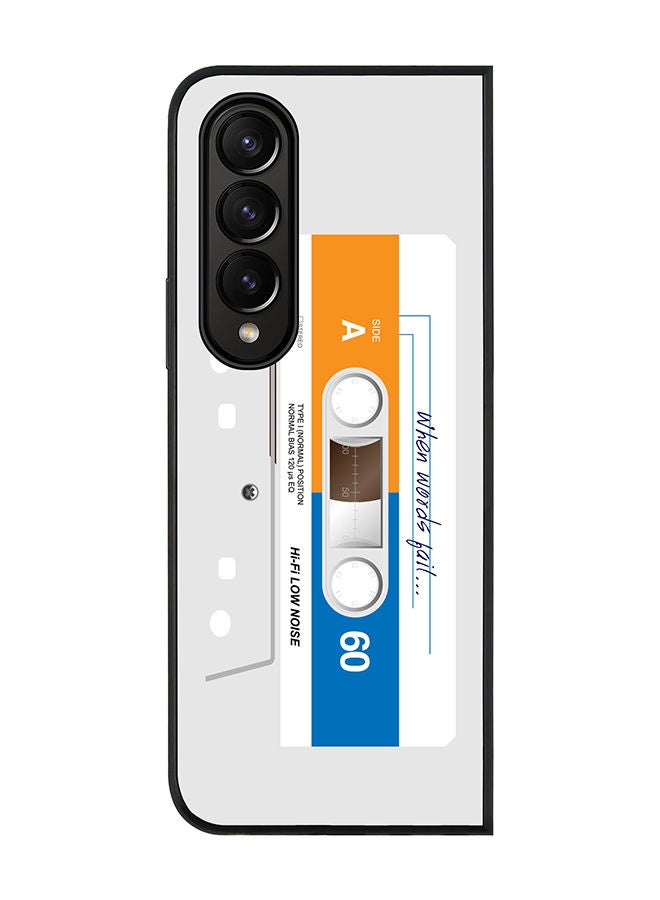 Stylizedd Rugged Black edge case for Samsung Galaxy Z Fold4 Slim fit Soft Case Flexible Rubber Edges Anti Drop TPU Gel Thin Cover - When Words Fail (White Tape) - Image 1