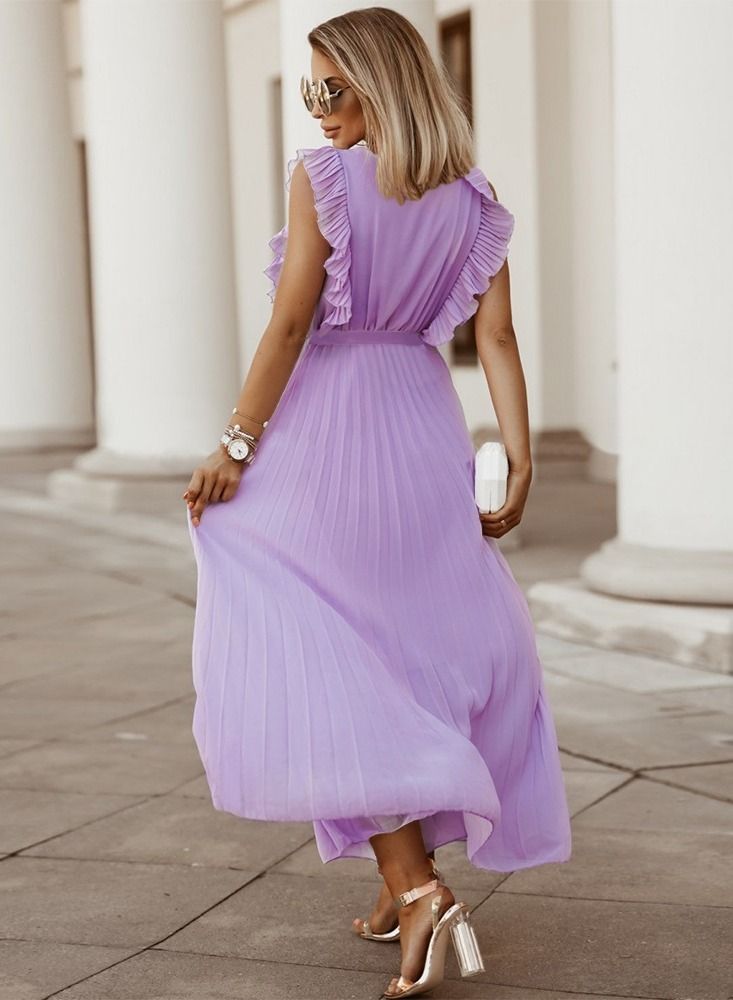 Loquat Fashion Temperament Slim-fit Lotus Leaf Sleeve Chiffon Pleated Dress  - Image 2