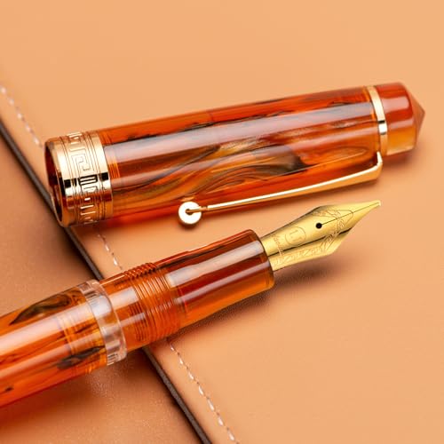 Asvine P20 Piston Fountain Pen Stub Nib 11mm Calligraphy Art Drawing Amber Acrylic with Case Set - Image 3