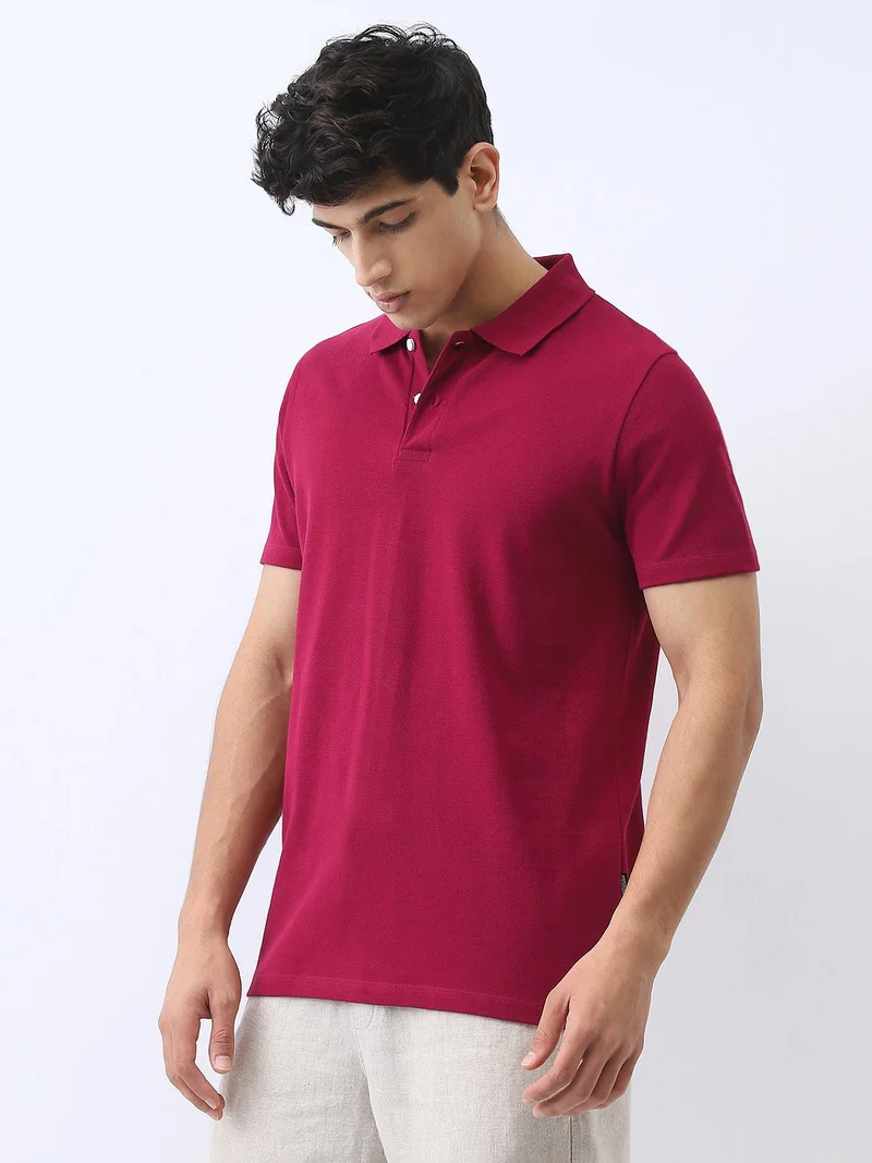 أوربانو فاشن Urbano Fashion Men's Wine Solid Regular Fit Half Sleeve Cotton Polo T-Shirt