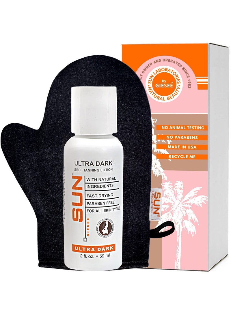 Sun Laboratories by Giesee Sun Laboratories By Giesee Ultra Dark Self Tanner with Mitt  Sunless Tanning Lotion for Instant Waterproof and Safe Tan  Self Tanner  Tanning Mitt Included Travel Size 
