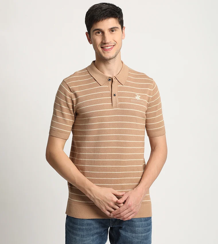 BEVERLY HILLS POLO CLUB Popcorn Yarn Dye Knitted Polo T-Shirt