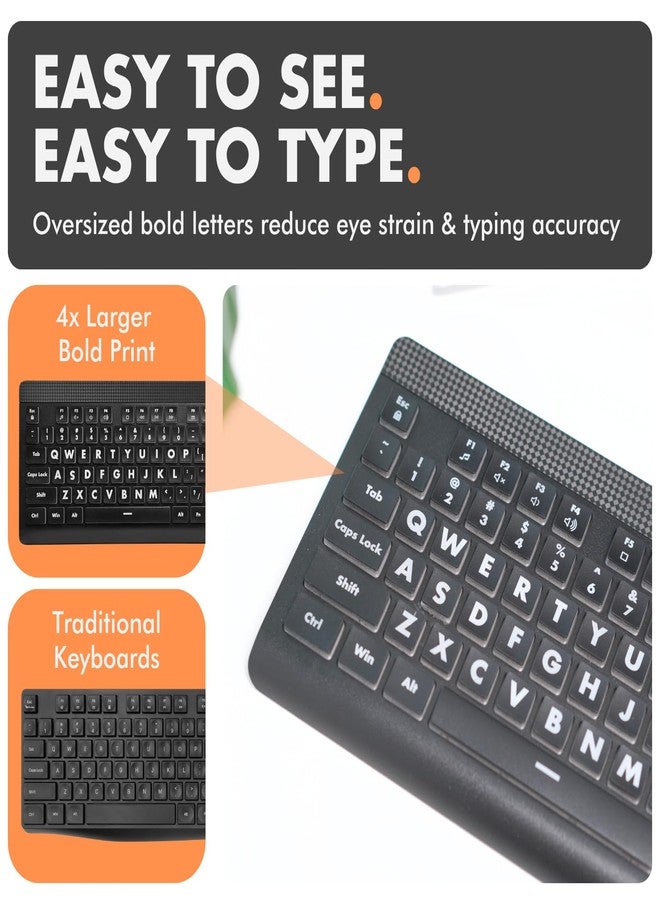 X9 Performance X9 Large Print Backlit Computer Keyboard - Easy to See Big Letters - Lighted USB Wired Keyboard with 7-Colors Backlight LED, Full Size Oversized Light Up Keyboard for Windows, PC, Laptop, Desktop - Image 2