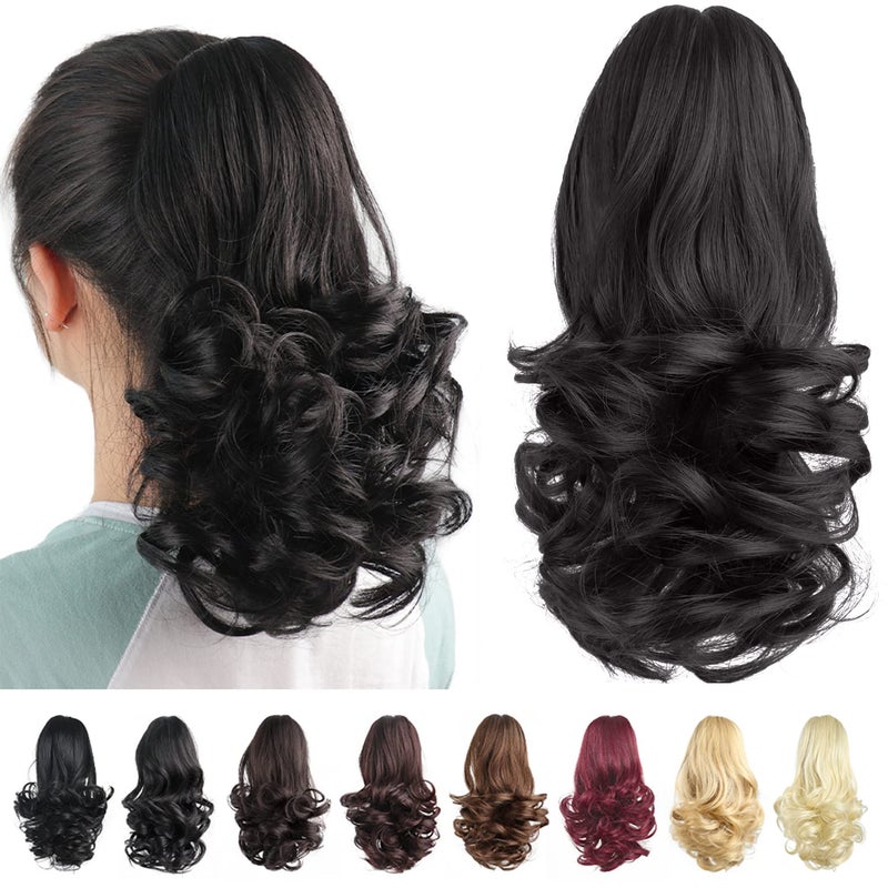 HSPJHTM Natural Black Ponytail ExtensionsClaw Cilp Ponytails Extension for Women Curly 12 Synthetic Pony Tail Hair Extentions Wavy Halloween Fluffy Hairpiece for Daily Use