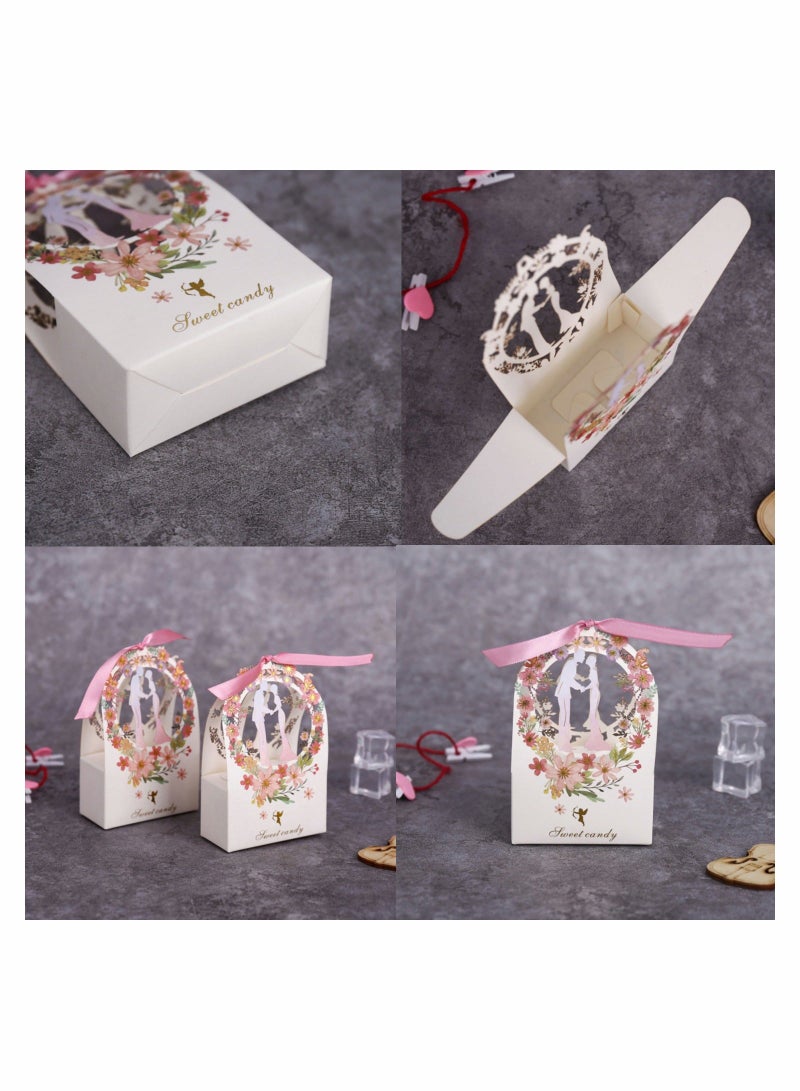 30 قطعة صناديق هدايا حلوى الزفاف لصندوق حلوى الزهور المكسورة هدية مع ربط هدية صندوق رفيق هدية صندوق كرتون أبيض صغير - Image 5