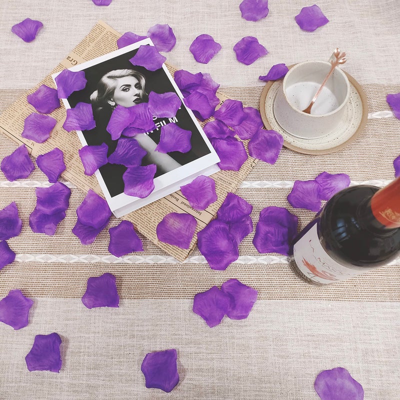 ATFL 0.9 Pound Purple Rose Petals  5000 Pcs Purple Fake Flower Petals for Purple Wedding Decorations  Fake Silk Rose Flower Petals for Romantic Night for Her Set(Purple Blue 2.3'' - Image 5